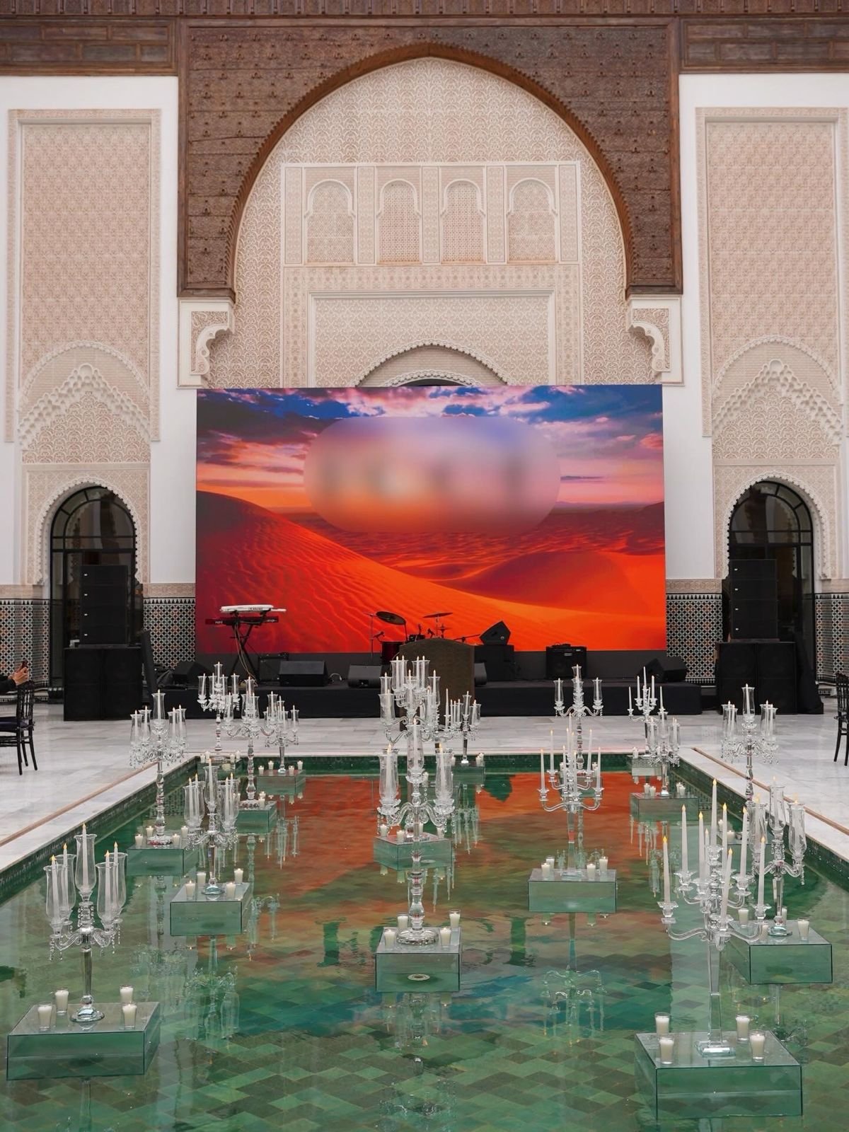 Luxury wedding at Palace Layali in Casablanca — floral installations, candlelight and refined tablescapes, produced by SBAI Events Production