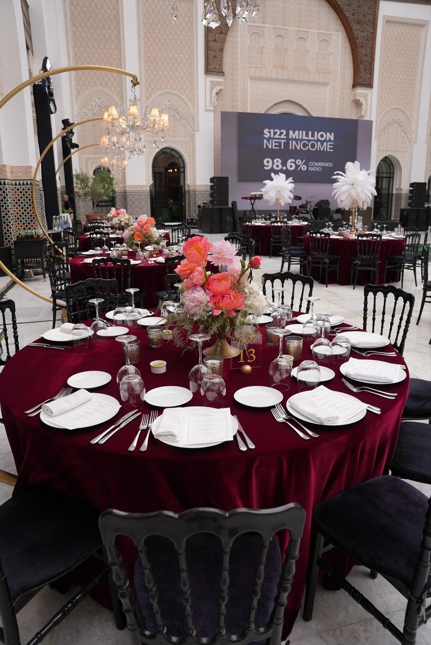 Luxury wedding at Palace Layali in Casablanca — floral installations, candlelight and refined tablescapes, produced by SBAI Events Production